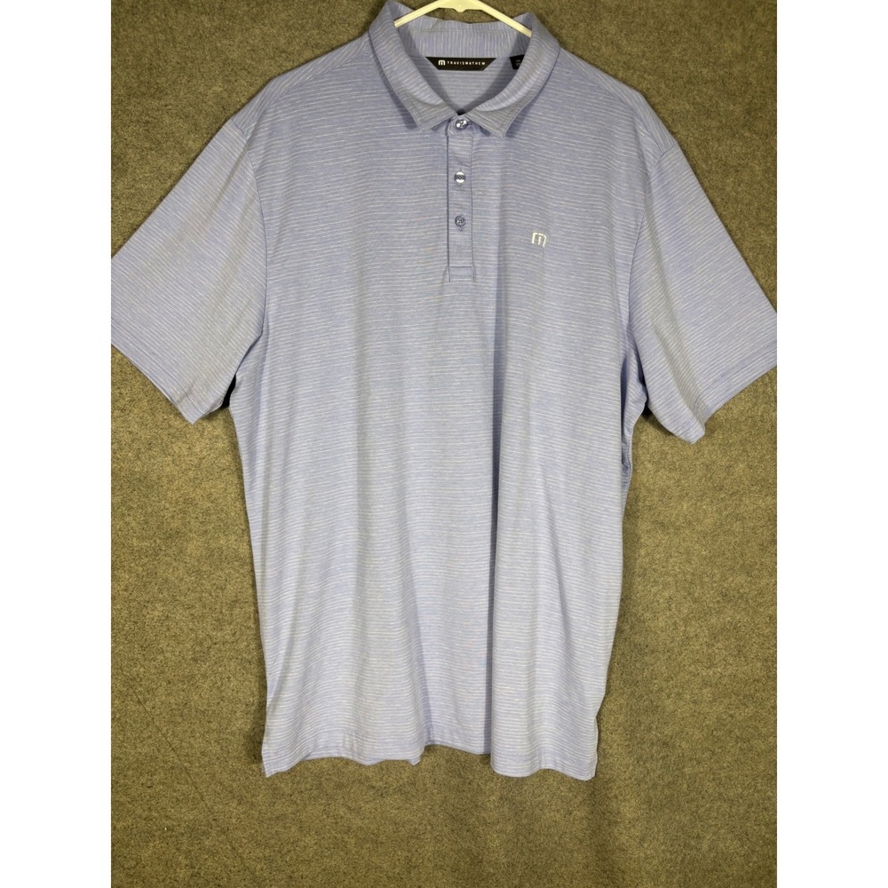 TravisMathew Mens XXL Blue Heathered Stripe Short Sleeve Golf‎ Polo Shirt 1MW395